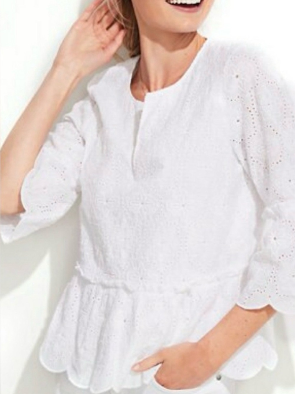 Vineyard Vines Island White Eyelet Peplum Top Size S